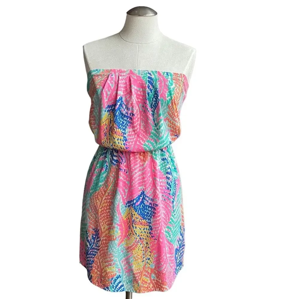 Kids Lilly Pulitzer Electric Feel Elastic Strapless Pima Cotton Casual Dress XXS
